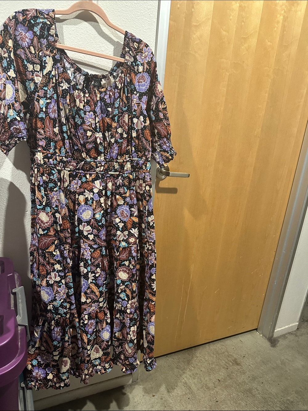 Ann Taylor Brown Floral Midi Dress with Lavender Accents